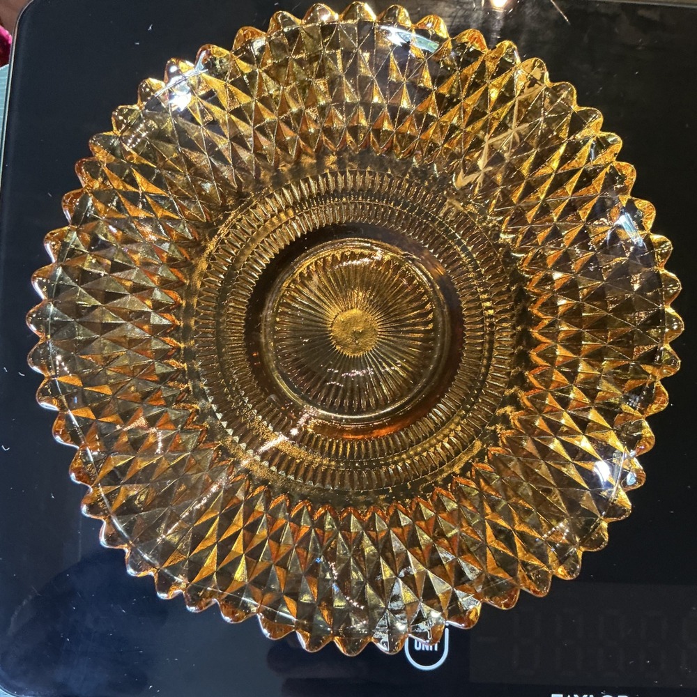 Federal Glass Traditions Amber Diamond Point 7" Bowl Vintage MCM
